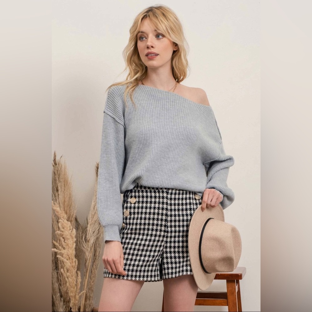S10-Balloon Sleeve Sweater-Gray